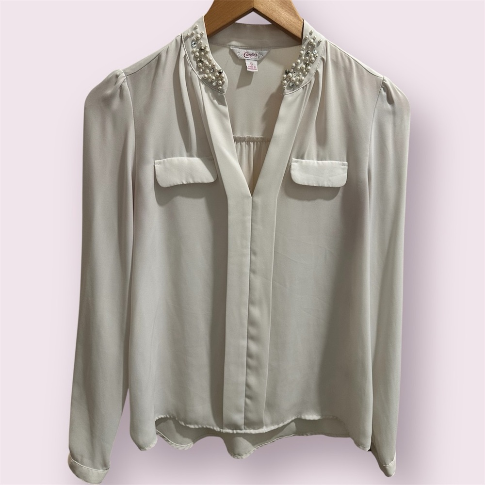 Candie's White Embellished Long Sleeve Blouse